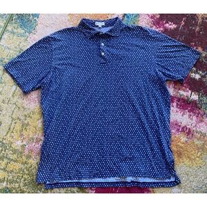 Peter Millar Polo Shirt Mens XL Navy Blue All Over Print AOP Golf Pima Cotton